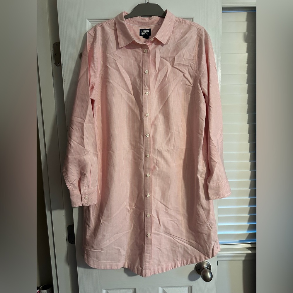 Lands' End Light Pink Casual Button Down Shirt Dress